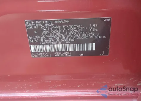 2008 Toyota Rav4 Base V6 from USA, damaged, VIN JTMZK33V086014483